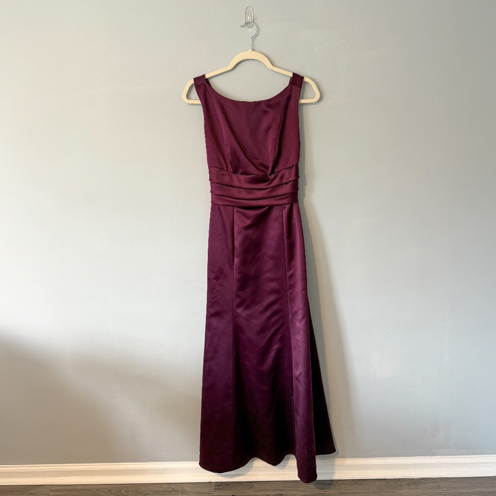 Vintage Custom Maroon Satin Maxi Gown Dress